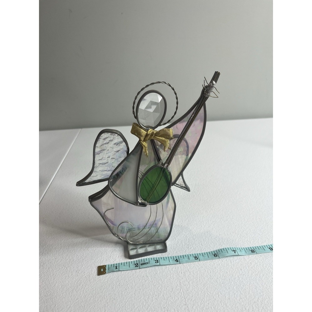 Stained Glass Art Angel Suncatcher Figurine Lute Musical Instrument - Picture 12 of 12